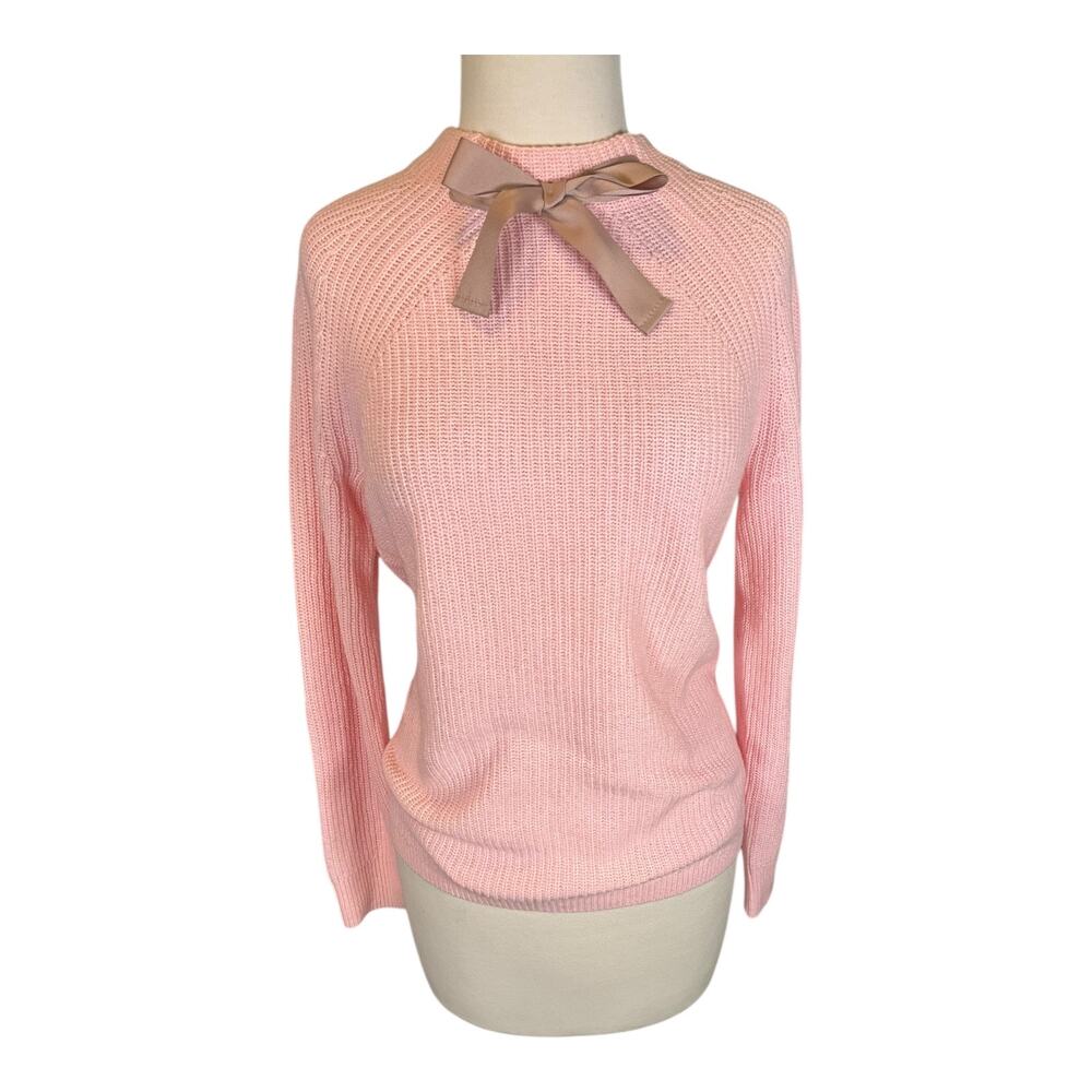 J.Crew Pink Wool Blend Sweater with Velvet Bow Neck Size Small Preppy Luxury - Picture 10 of 10